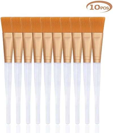 Diolan 10 Packs Facial Mask Brush - Premium Soft Face Mask Brush Makeup Brushes Set Cosmetics Applicator with White Plastic Handle For Women (Gold)