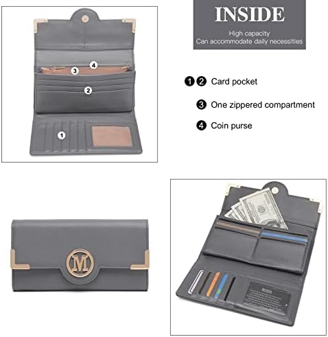 Miss Lulu Purses for Women Long Wallet Ladies Zipper Pocket Multiple Card Slots PU Leather with Metal Buckle