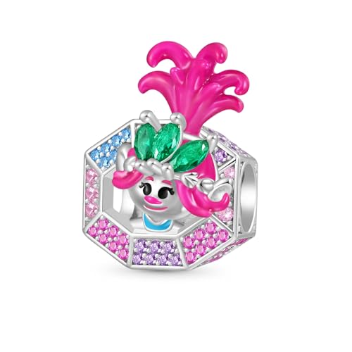 GNOCE Trolls Poppy Diamond Bracelet for Women, S925 Sterling Silver Dangle Charms for Women Wife, Valentine‘s Day, Mother’s Day Jewelry