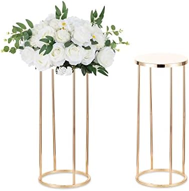 Sziqiqi 2 Pcs Gold Wedding Centrepieces Vase for Table Decoration - 60cm Tall Geometric Flower Stand Metal Floor Vases Table centrepiece for Party Birthday Anniversary Reception Baby Shower Engagement