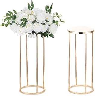 Sziqiqi 2 Pcs Gold Wedding Centrepieces Vase for Table Decoration - 60cm Tall Geometric Flower Stand Metal Floor Vases Table centrepiece for Party Birthday Anniversary Reception Baby Shower Engagement