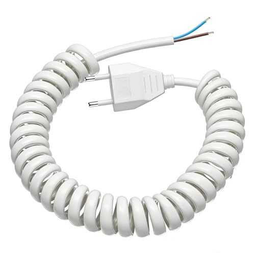 VIEVRE Anschlusskabel mit Stecker 2 Meter Spiralkabel Weiß Dehnbar von 0 6 m bis 2 m Stromkabel mit Stecker Anschlussleitung mit Eurostecker Flach 250 V / 2 5 A IP20 Innenbereich