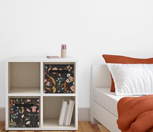 Image of Sweet Jojo Designs Boho Wildflower Vintage Floral Girl Collapsible Fabric Storage Cubes Foldable Bins Organizer Boxes Kids Baby Childrens Toys Set of 2 Black Orange Teal Bohemian Farmhouse Cottagecore