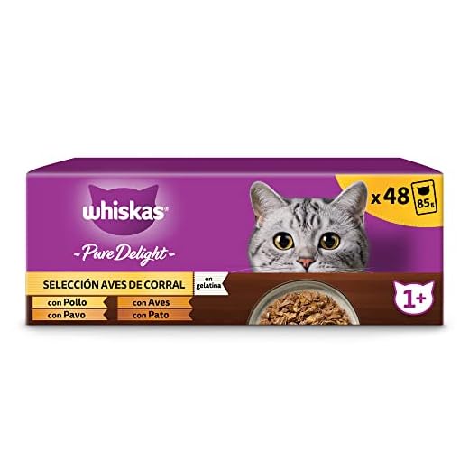 Value: Whiskas Pure Delight Comida Húmeda para Gatos Adultos Selección Aves en Gelatina Multipack (4 x 12 bolsitas x 85g)