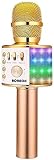 BONAOK Micrófono inalámbrico para niños, micrófono de karaoke Bluetooth, micrófono para niños, micrófono para casa, micrófono de mano, micrófono de karaoke para iPhone/Android (oro claro)