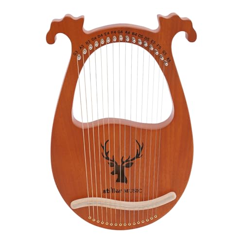 Harfe Mahagoni, 16 Saitige Harfe Harfeninstrument, Leierharfe Lye Harfe mit 16 Extra Saiten, Stimmschlüssel, Holzfarbe Vintage Instrument, 26 * 39 * 2.7cm, für Kinder, Erwachsene, AnfäNger, Liebhaber
