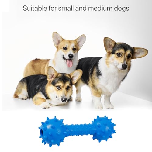 Image of Durable Chew Toy Dumbbell for Dogs and Cats - Durable Soft Natural Rubber Squeaky Spiky Dumbbell |Dental Teething Cleaning Chew Toy(Blue)