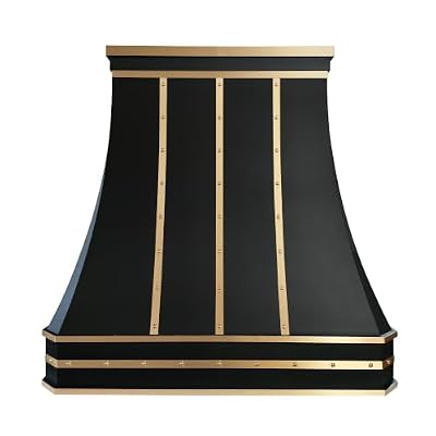 Black Stainless Steel Range Hood Wall Mount 60'' W,30'' H, 21'' D,CT Copper Tailor Custom Handmade Metal Kitchen Vent Hood, With 4-Speed Exhaust Fan & LED Light,SH3-C3-3BTRM-HS