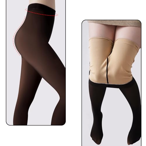 Image of Fleece Lined Tights Winter Fake Translucent Thermal Tights Warm Pantyhose Leggings Sheer Thick Stockings for Women