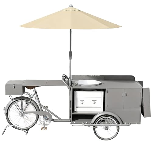 Triciclo de venta al aire libre – Camión móvil de alimentos para jugos y alimentos, esencial de tres ruedas para instalar puestos, ideal para negocios al aire libre