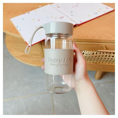 Image of Wosta Leakproof Glass Water Bottle with Stainless Steel Infuser Glass Tea Infuser Bottle with Strainer and Neoprene Sleeve for Loose Leaf Tea, Cold Brew Coffee. (A - GREY, 480ML)
