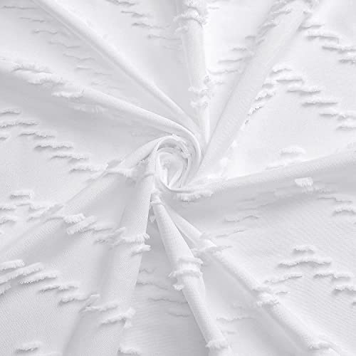 Shower Curtain White Boho Woven Fabric Shower Curtain 72 X 72 Inches Modern Tufted Chevron Textured Striped Minimalist Bathroom Shower Curtain #TOP2