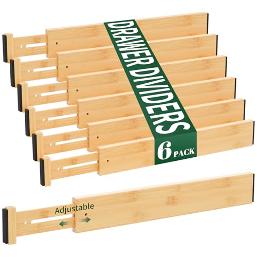 Dunruz Bamboo Drawer Dividers 2.6″ High,17″-20″ Adjustable Spring Loaded Clothes Drawer Organizers for Kitchen, Dresser, Bathroom, Bedroom and Office