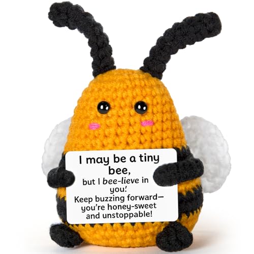 Positive Crochet Animals Bee - Emotional Support Crochet Gifts for Women Men Birthday Christmas Friends Coworkers Teachers Self Care Desk Home Fall Decor Relaxation Encouragement Gift Positi