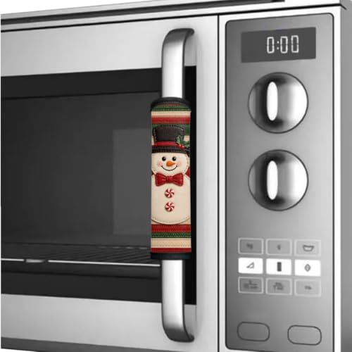 Image of Fridge Door Handle Covers Set of 6 Kitchen Appliance Decor Handles Glove Anti-Slip Refrigerator Decor for Christmas Winter Holiday, Red Green Snowman