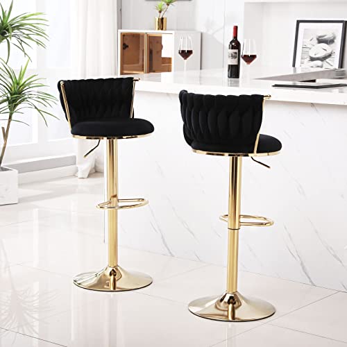 Oduwa Velvet Barstool Set Of 4,Woven 360° Swivel Counter Height Bar Stools With Gold Metal Legs,Modern Adjustable Dining Kitchen Pub Accent Chair With Back And Footrest Counter Height Dining Chairs #TOP1