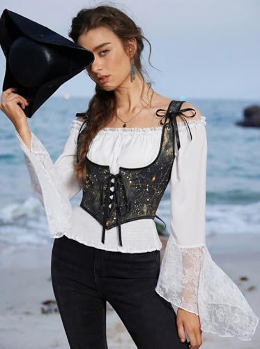 Image of Scarlet Darkness Corset Tops for Women Renaissance Underbust Corset Boned Lace Up Corsets