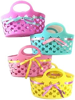 Greenbrier Plastic Easter Egg Basket with Handle, Easter Basket for Egg Hunt – Pink, Purple, Blue, Yellow Set of 4