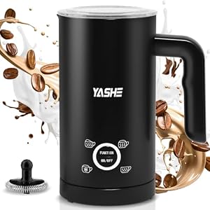 YASHE 4-IN-1 Edelstahl Milchaufschäumer, 10oz/300ml Milchschäumer für Perfekte Lattes, Cappuccinos, Macchiato & Heiße Schokolade, Schnell & Einfach zu Reinigen, mit Dichtem Samtigem Schaum