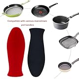 2 Pcs Silicone Hot Handle Holder, Pan Handle Cover, Pan Handle Sleeves Heat Protector Resistant Saucepan Handle Covers, cast iron handle cover For Cast Iron Skillets & Metal Frying Pans(Black & red) - Image 3