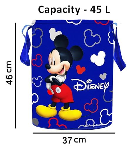 Image of Kuber Industries Round Laundry Basket For Clothes|Disney Team Mickey Print|Toy Storage Organizer|Capicity 45 L (Blue)