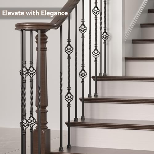 Wrought Iron Hollow Balusters - Deck Spindles Stair Railing Indoor,Stair Single Twist Hollow Iron Baluster Stair spindles, for Staircase Interior (12 Pack Black) - Thumbnail 3