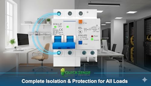 Image of Quick Sense QS-CB01 Dual Pole 63A MCB Circuit Breaker with Leakage Protection | Overload & Short Circuit Safety | for Home, Office & Industrial Electrical Panels