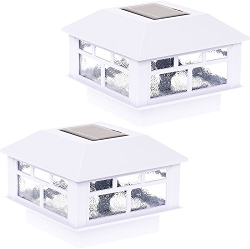 GreenLighting Modern Solar Post Cap Lights Fits 4x4 Wood, 4x4 & 5x5 PCV/Vinyl Outdoor Solar Powered Light, Fence Post, Landscaping, Deck, Garden- Bright LED, Waterproof White 2 Pack