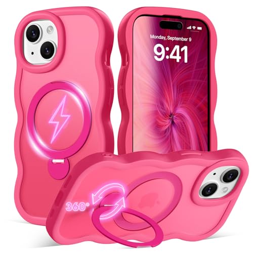 Coque compatible MagSafe iPhone 14 Plus silicone rose support translucide mat