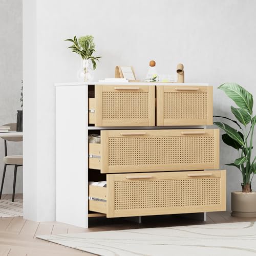 Cómoda de 4 cajones de ratán moderno con resistente tablero de partículas 5