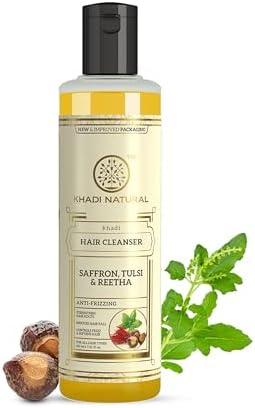 Khadi Natural Saffron Tulsi & Reetha Hair Cleanser | Herbal Shampoo for Scalp Care & Cleansing | Helps Strengthen Roots & Improve Volume | Gentle Sulphate Free Care Formula | Suitable for All
