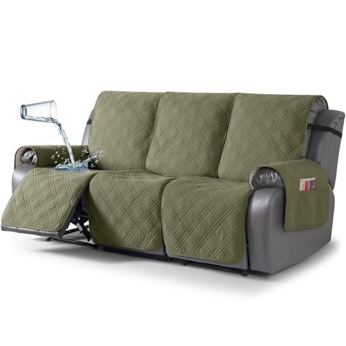 Image of TAOCOCO 100% Waterproof Recliner Sofa Cover, Non Slip Split Couch Covers for Reclining Couches with Straps, Washable Reclining Sofa Cover Furniture Protector for Kids Pets(3 Seater, Green)