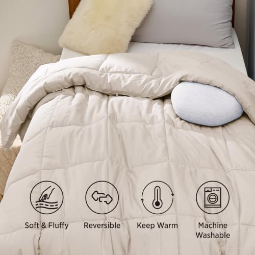 Image of Bedsure Comforter Duvet Insert - Quilted Comforters Twin XL Size, All Season Duvet, GentleSoft Down Alternative Bedding Blanket, with 8 Tabs, Gifts for Women /Men, Linen, Twin XL 92 x 68 Inches