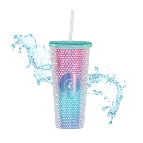 Listado de Vaso de plastico con popote que Puedes Comprar On-line. 49 Vaso de Plástico Reusable con Doble Pared 710 ml Brillante con Popote (Azul)