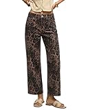 luvamia Wide Leg Jeans Woman Trendy High Waisted Leopard Cheetah Print Brown Pants Women Ankle Length Stretchy Ladies Jeans Cowboy for Women Fall Wide Leg Brown Leopard Size Large 12 to 14