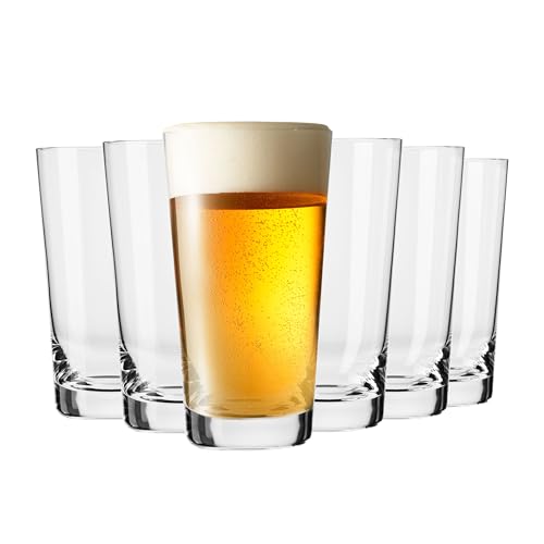 Krosno Pure Beer Glasses | Set of 6 | 17.9 oz | Pint Glasses for Lager, Pilsner, Wheat Beer & Craft Beer, Tall Clear Drinking Glasses | Dishwasher Safe | Made in Europe