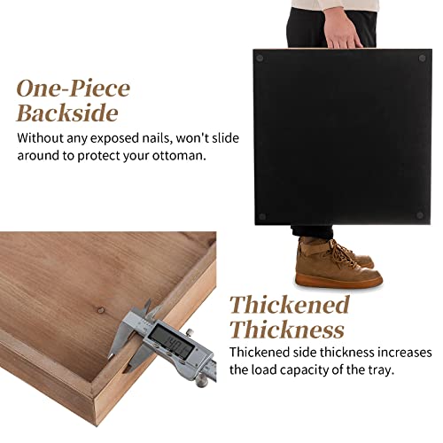 Hanobe Square Large Ottoman Tray: Extra Large Wooden Serving Trays - Rustic Decorative Tray for Ottoman Coffee Table with Handles for Living Room Brown - Image 5