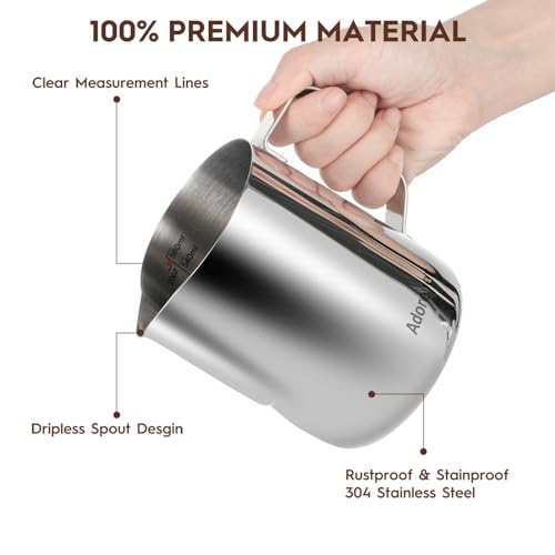 image for Adorever Milk Frothing Pitcher, 20oz Steaming Pitcher Stainless Steel 