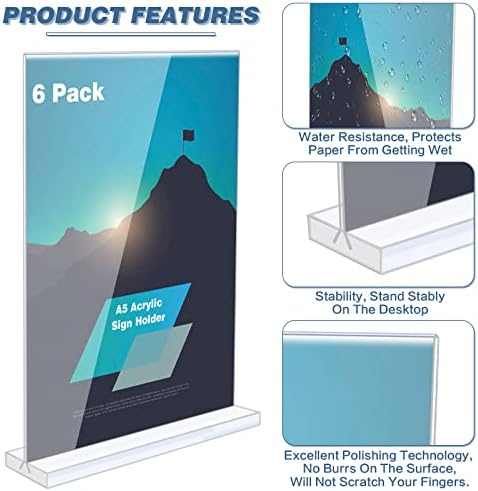 6 Pack A5 Acrylic Sign Holder, Double Sided Clear Menu Sign Holder Display Sign Stands Perfect for Restaurants, Promotions, Photo Frames, Classroom (21*15cm)