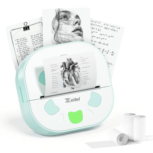 Image of ZEITEL Mini Printer for Mobile, Thermal, Portable, Bluetooth, Inkless Small Printer, Compatible Android & iOS Mobile, 20mm /s High Speed, with 3 Rolls Thermal Paper (2 Year Warranty)