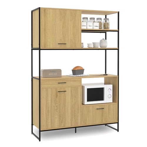 IDMarket - Aparador de cocina 120 cm DETROIT mueble 3 puertas + 1 cajón diseño industrial