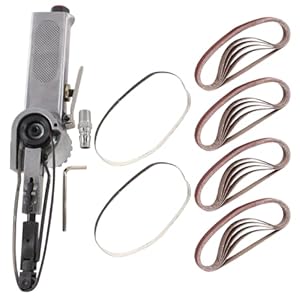 Enwye Pneumatic Belt Sander Finger Sander, The Handle Rotates 360°,10mm X 330mm with 25 Sanding Belts for Grinding, Polishing