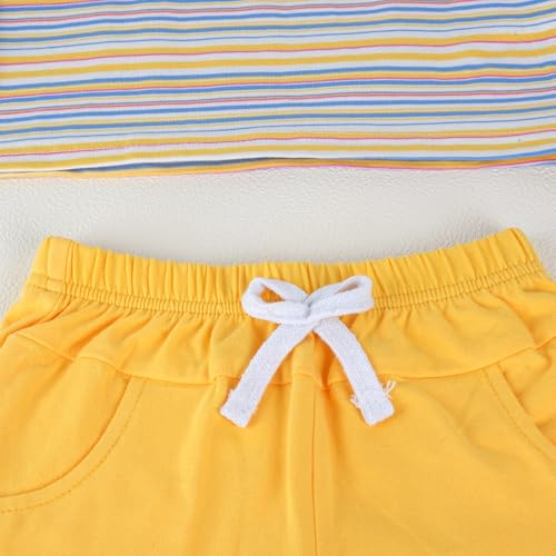 JiuBreeze Toddler Baby Boy Summer Outfit Striped Short Sleeve T-Shirt Shorts Set 2-Piece Boys Outfits Clothing Sizes 18M-5T (Rainbow Yellow, 2-3T) — view 5