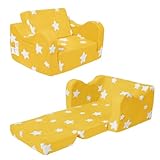 KokoSelene Toddler Couch, Kids Couch for Toddler Fold Out, 2-in-1 Convertible Kid Sofa to Lounger Bed for Girls and Boys, Ideal for Reading Sleeping Gaming Decor (Yellow)