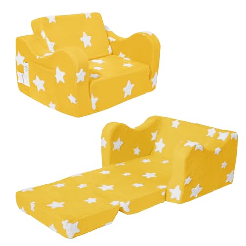 KokoSelene - KokoSelene Toddler Couch, Kids Couch for Toddler Fold Out, 2-in-1 Convertible Kid Sofa to Lounger Bed for Girls and Boys, Ideal for Reading Sleeping Gaming Decor (Yellow)