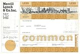 World Trade Center - Merrill Lynch and Co, Inc - Twin Towers or World Trade Center Buildings in the Vignette - 1970's dated Stock Certificate - Closeup of Vignette at Top of Image