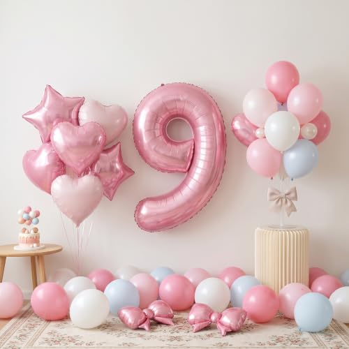 Image of TONIFUL 9th Birthday Balloons Kit 40 Inch Pink Large Number 9 Foil Balloon