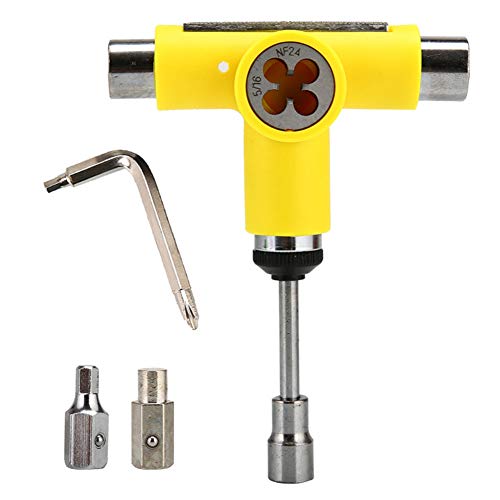 SEIWEI Skateboard Tool，Portable Skate Tools Set LongBoard Repair T Tool Multifunctional Practical With Ratchet T Wrench Yellow