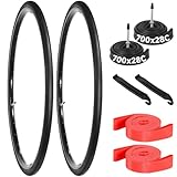Fansport Rennrad-Reifen 700 x 28 C + 700 x 25–28 C Schläuche, 60 mm Presta-Ventil, faltbarer 700c Fahrradreifen mit Hebeln/Streifen, explosionsgeschützt für Hochgeschwindigkeits-Pendler und