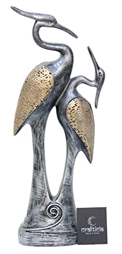Image of Resin Kissing Swan Duck Pair Showpiece Love Birds Crane Figurine for Home Decor (11X35 cm, Silver)